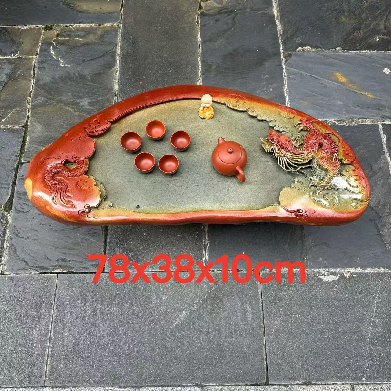 端石茶盘肇庆绿端名师创意精雕高档龙盘户外室内茶台茶海客厅精品