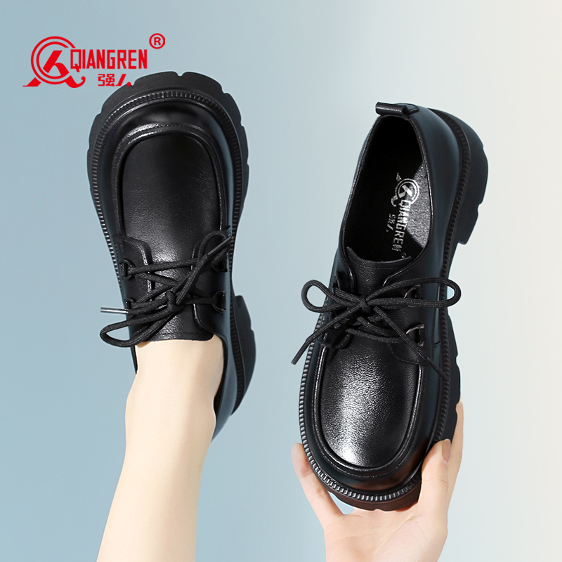 强人3515小皮鞋女鞋英伦风2025新款jk鞋子女士通勤黑色厚底乐福鞋