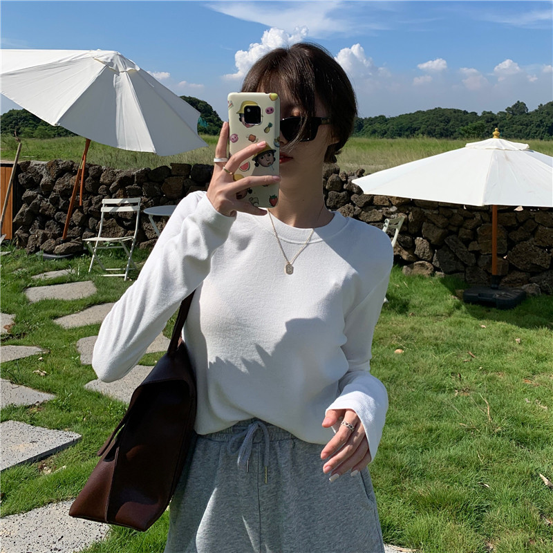 Real price! New design of machine cut hole long sleeve half high neck T-shirt