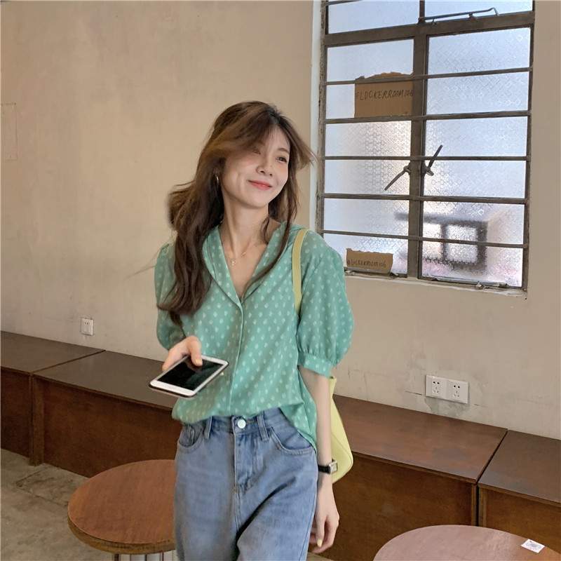 Real price! Korean floral loose top Vintage casual shirt