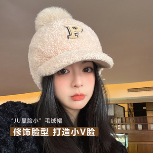 鸭舌帽女2023新款秋冬季深顶显脸小大头围护耳加绒保暖加大棒球帽