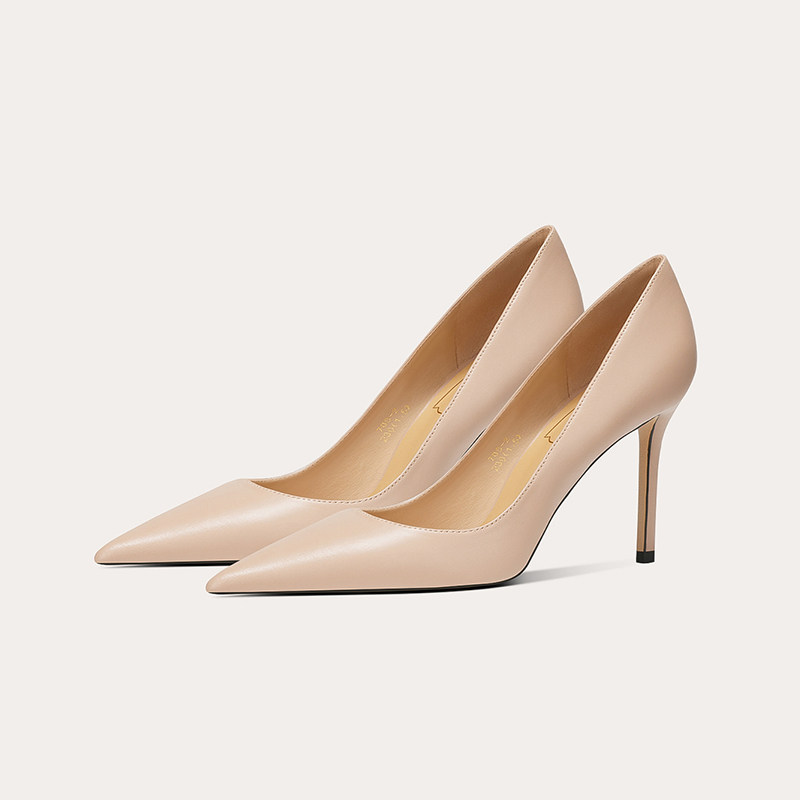 2025新款杏色通勤高跟鞋女士6cm尖头细跟礼仪工作鞋职业浅口单鞋
