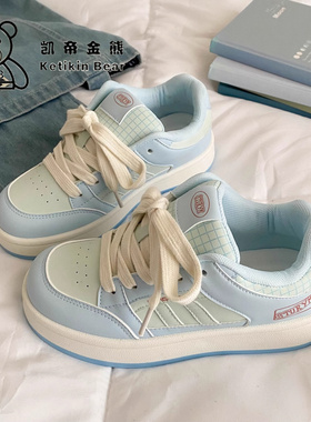 女童鞋子蓝色学生今年新款春季女孩板鞋好看厚底面包儿童运动鞋