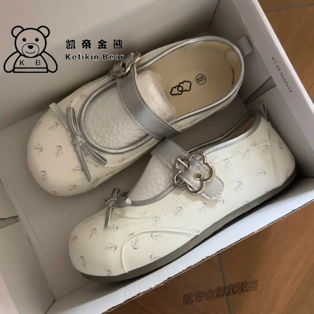 夏季碎花女大童玛丽珍鞋银边蝴蝶结四叶草休闲软底学生单鞋大码