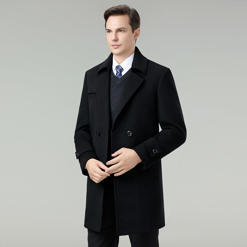 双羊绒大衣男中款中年休闲羊82517-NN毛呢面子西长装风衣爸爸绒内