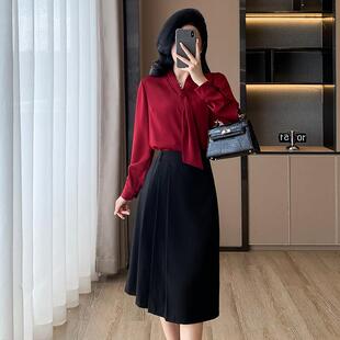 AL830101红款色衬衫女跨境春秋新高长端职业气质内搭上个衣小子袖