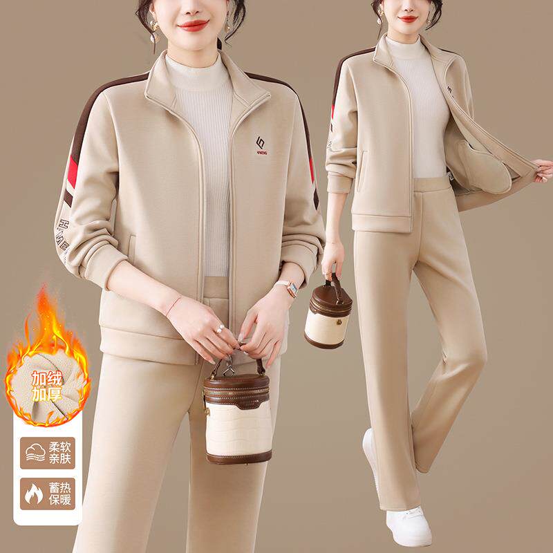 年瘦轻妈98452运绒动套装女秋冬新款时妈尚大码加加厚运动服显整