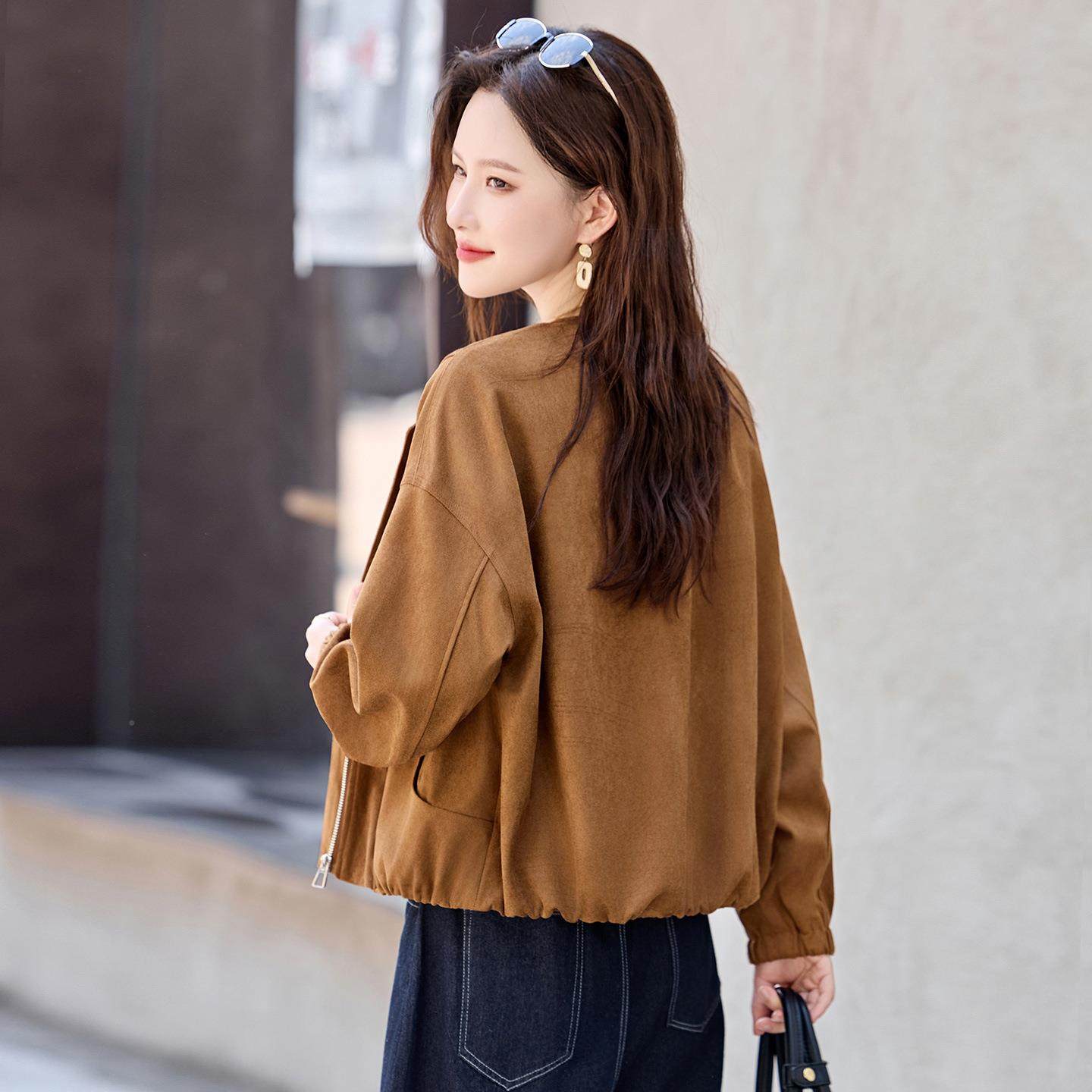 秋季新克时流尚圆领夹韩系行穿搭复古款麂XM915-09皮绒短外套女,女装/女士精品,短外套,淘宝优惠券,粉丝福利购,淘宝优惠卷