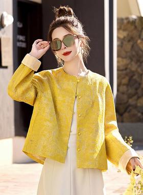 现货春新款轻RX9195-0女新中式国风小个子提花时尚黄色气质外套