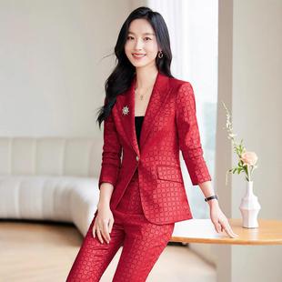 跨境时尚套装女新装子款千鸟格西裤两AL825839件套通勤职场装白领