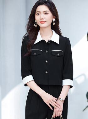 小个子短款蓝YR-88531色季西装套装女春秋新款休闲气款薄七分袖西