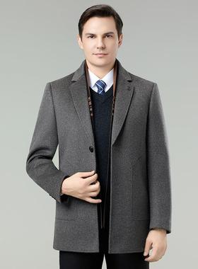 82513-NN冬季呢保暖爸爸装双面绒羊大衣男中长款休闲中年外西装领