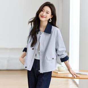 上潮 0撞色休短闲款 时衣尚外套女秋新款 设计感子小个拼接MU8009