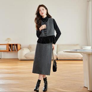 新闲款 季 女装 YL796 裙半三秋件套裙 时尚 09气质马甲打底衫 休套装