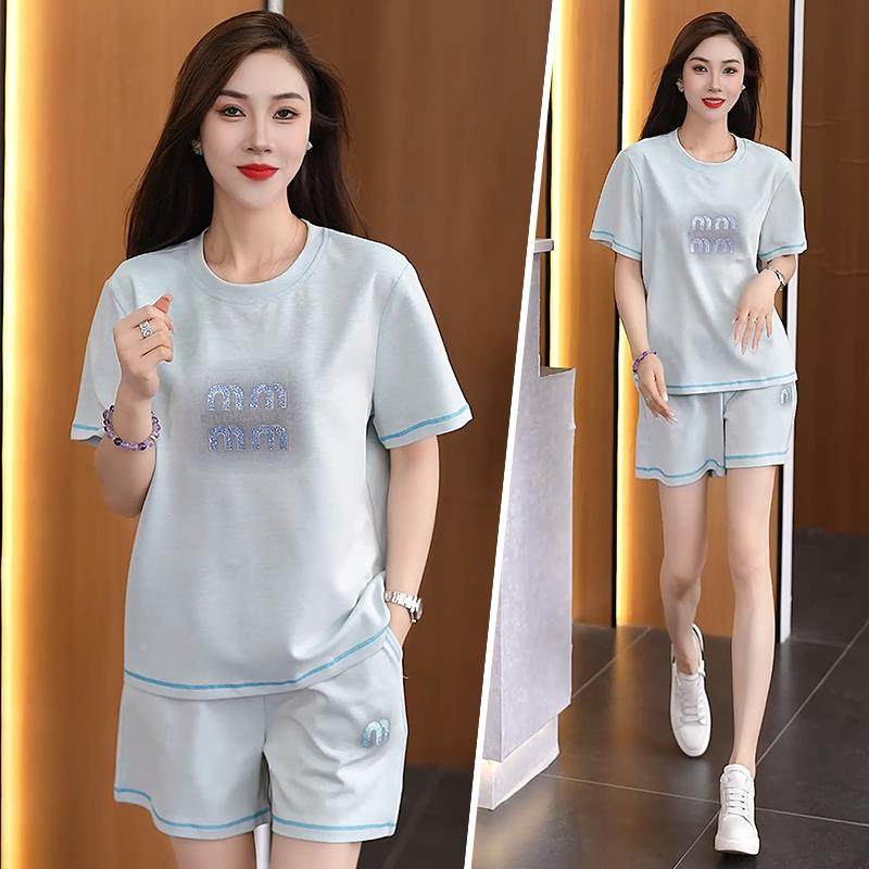 闲运动装女夏季新时休尚百搭短裤短袖圆领套烫钻字6611款母两件套,女装/女士精品,时尚套装,淘宝优惠券,粉丝福利购,淘宝优惠卷