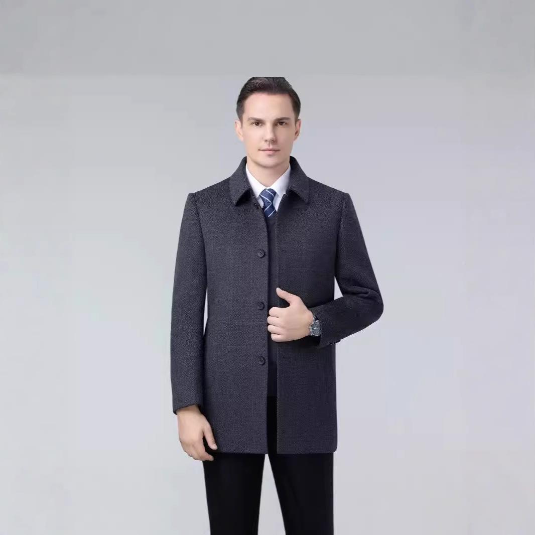 高端男式大衣秋冬面中款羊毛风衣内羽绒胆长中年商务双呢休880868