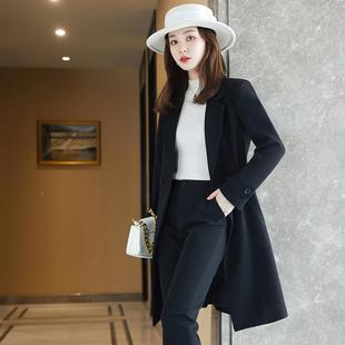 加厚跨酒红色西装外套套女秋冬新中款AL-65375职业装长款风衣大衣