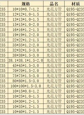 光亮方管35x35x2 45x45x1.5方矩管25x35x2冷拉方管22x22 50x20x2