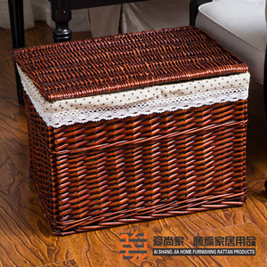藤编收纳箱家居储物带盖大号柳编整理箱衣服杂物玩具脏衣篮筐打折