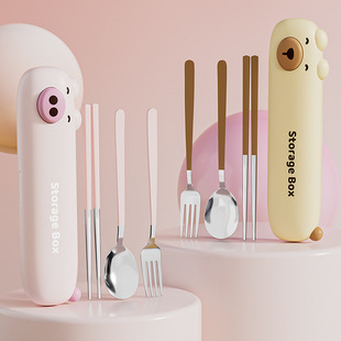 304不锈钢便捷餐具不锈钢筷子勺子套装学生儿童单人专用餐具收纳