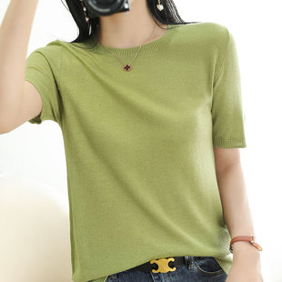 圆领短袖 女薄款 T恤 超细精细羊毛～桑蚕丝针织衫 轻柔亲肤