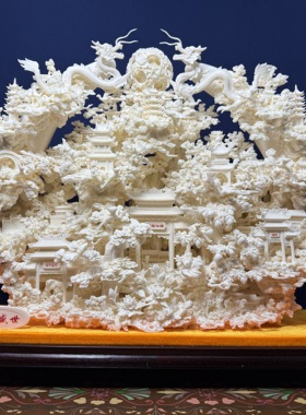 骨雕摆件大型雕刻艺术品骨雕工艺品新款摆件精品艺术骨雕星级摆件