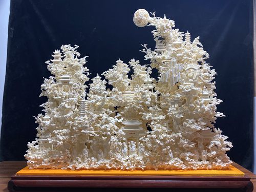 大型骨雕大堂摆件双龙戏珠瑞气盈门大摆件如意八仙大骨雕摆件骨雕