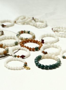 天然白玉菩提根手串老型桶手持菩提子文玩学生情侣绕指柔变色手链