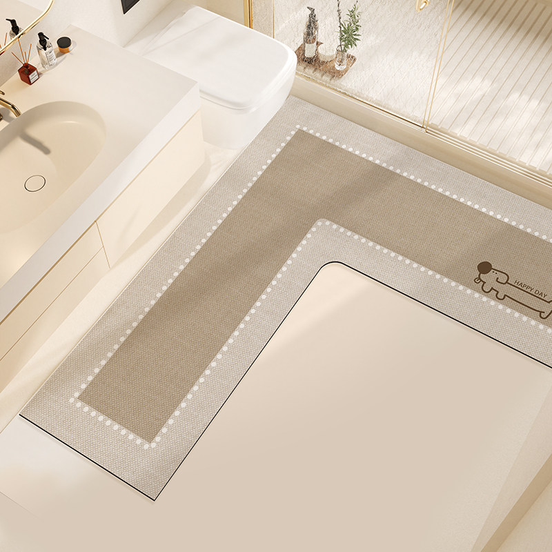 日式l型浴室地垫化妆室转角吸水脚垫厕所门口矽藻泥速干 干防滑地