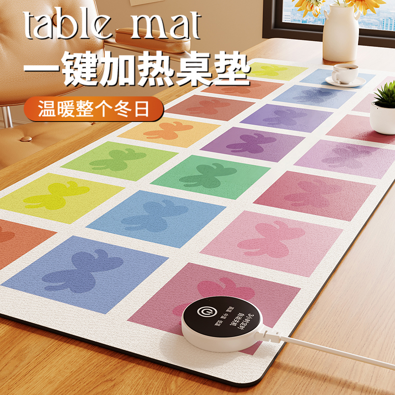 加热鼠标垫超大防滑格纹加热桌垫