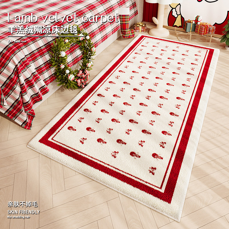 圣诞氛围感仿羊绒床边毯拍照布置