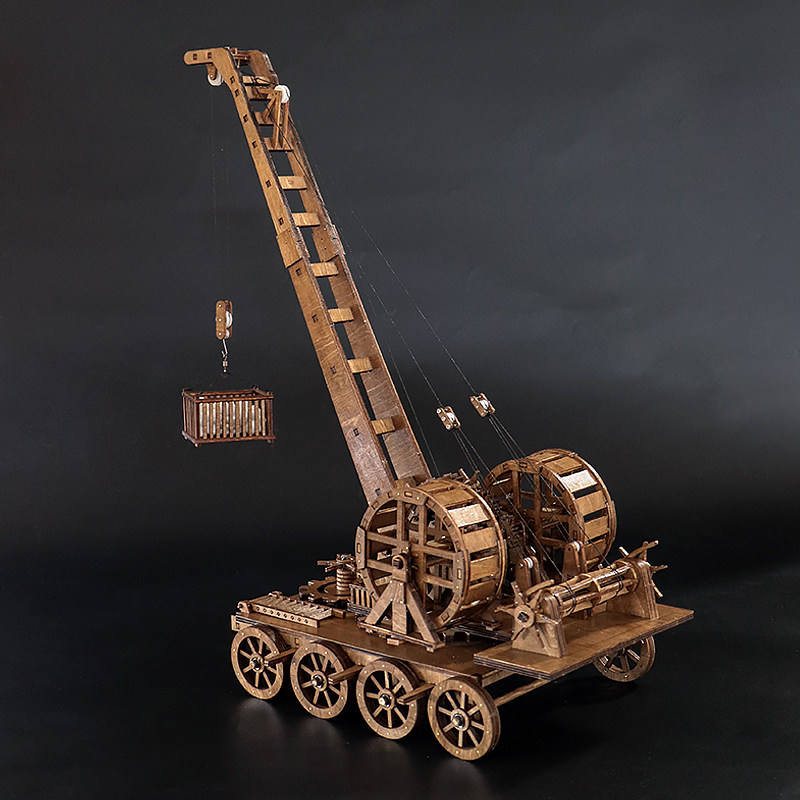 古代起重机吊机木质复古diy高难度拼装模型成人礼品玩具家居摆件