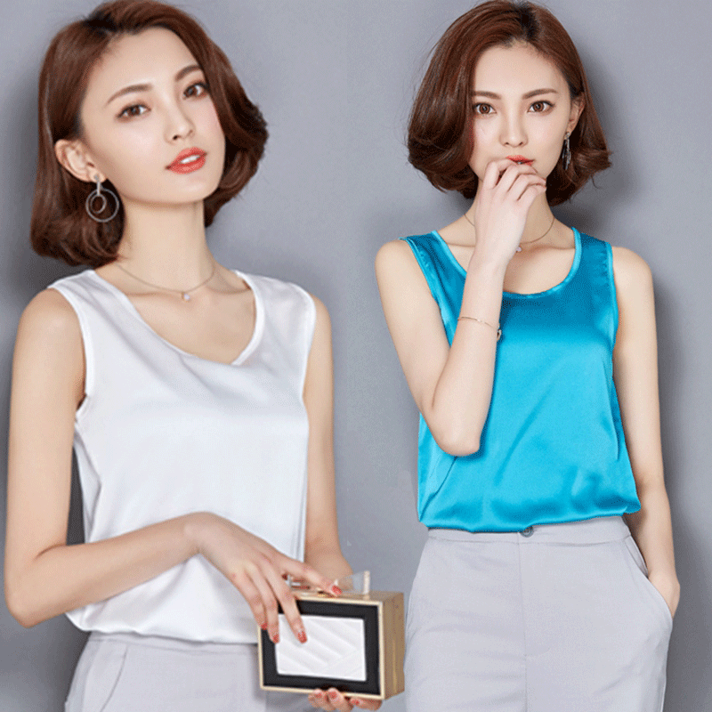 真丝背心女夏季外穿吊带上衣打底衫绸缎无袖t恤大码百搭小背心潮
