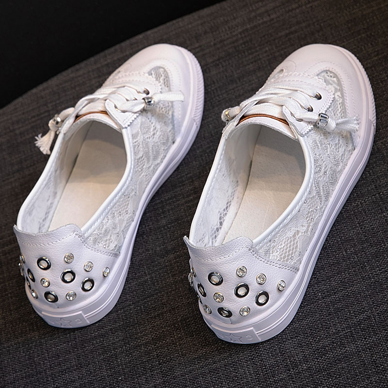 蕾丝透气大码小白鞋酷媄俪41-43