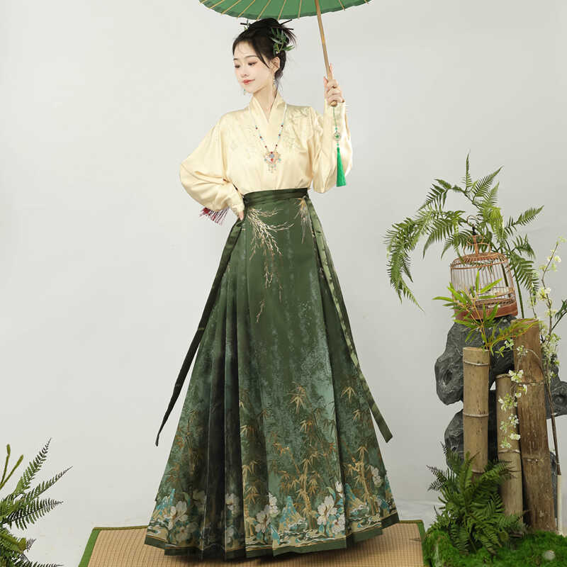 洛竹【竹影】明制汉服女织金妆花马面裙飞机袖套装改良汉服日常秋