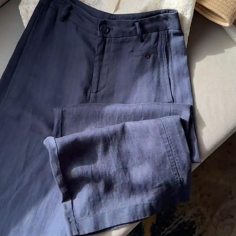 莱赛尔天丝亚麻阔腿裤女夏季薄款2025新款高腰直筒宽松棉麻九分裤