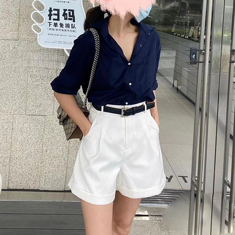 西装短裤女外穿2025春夏韩版高腰显瘦a字工装休闲阔腿卷边短裤子