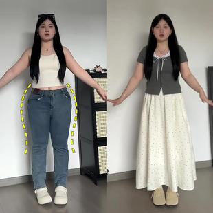 大码 a字裙子 波点半身裙女夏季 微胖mm高腰显瘦梨型身材遮胯中长款