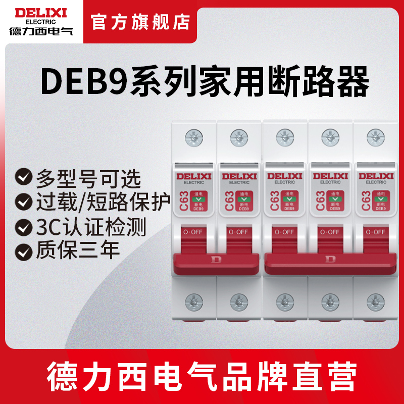 德力西空气开关1p2p3p电闸总开关DEB9家用空开小型断路器电闸开关-封面