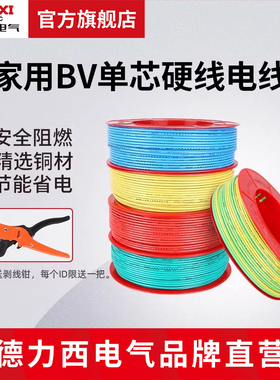 德力西电气电线电缆家用100米1.5/2.5平方4/6铜芯电线BV单芯硬线