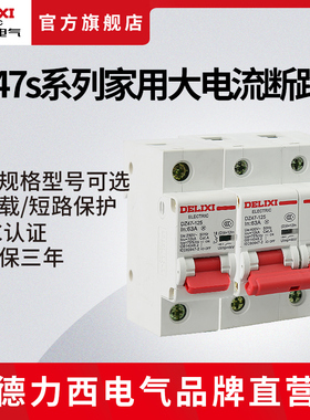 德力西电气断路器 dz47大电流100a大功率家用电闸开关D型空气开关