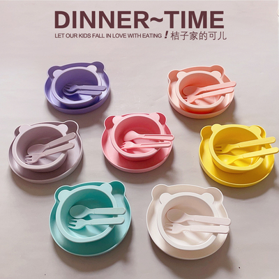 盘碗叉勺食品级A5卡通熊碗可爱