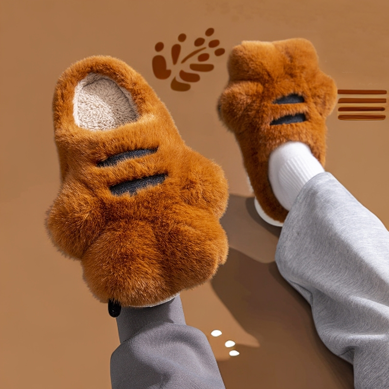 虎爪棉拖鞋男款冬季2024新款厚底室内家居外穿毛绒可爱棉拖鞋女士