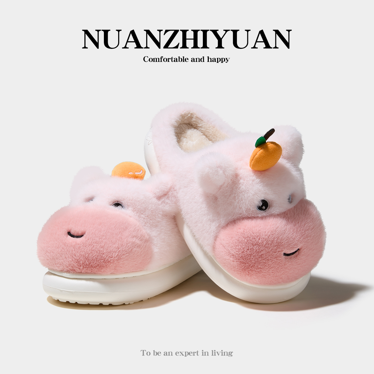 冬季新款可爱水豚噜噜卡通棉拖鞋秋冬季居家情侣防滑厚底毛毛拖鞋