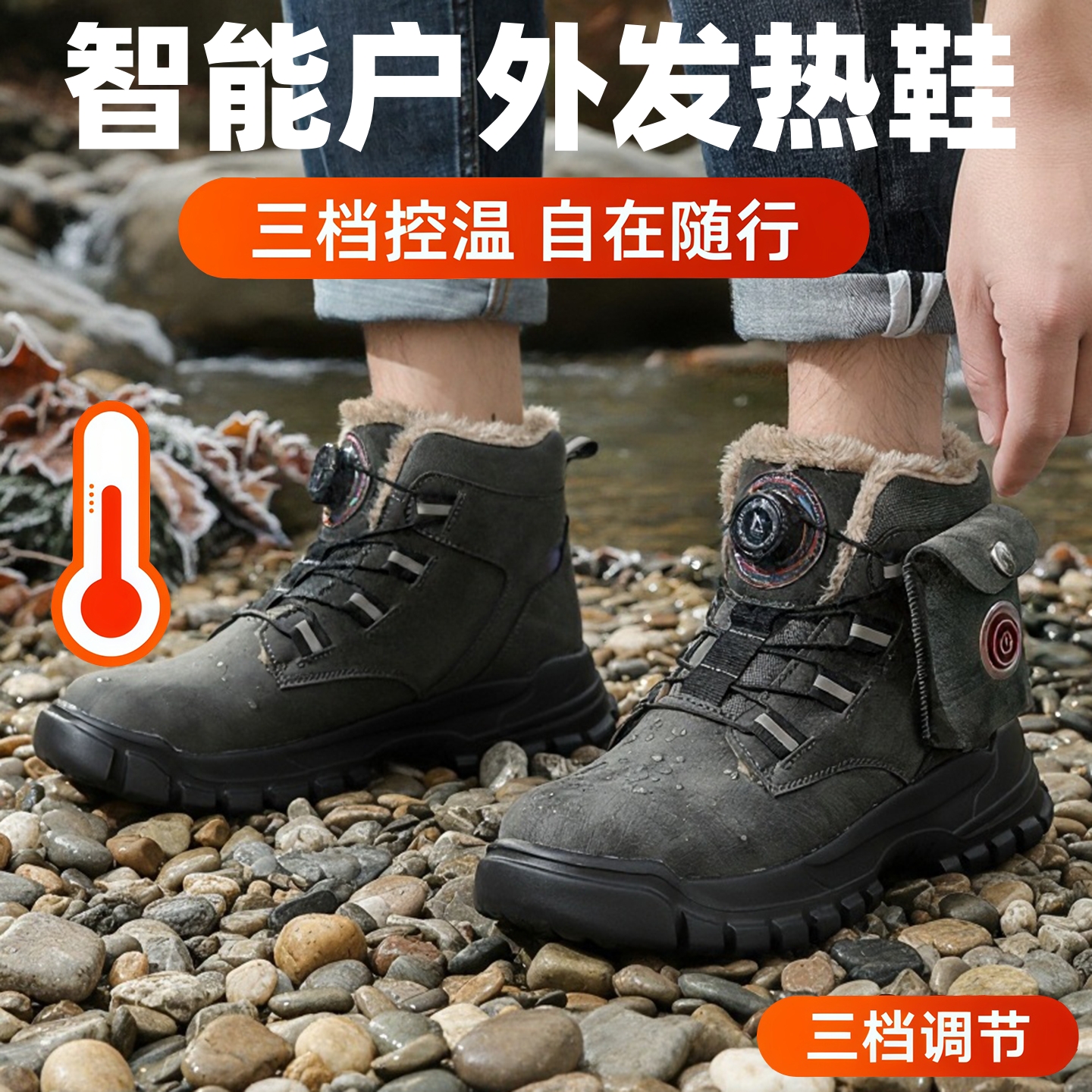 男款可行走充电加热鞋户外电热鞋加绒保温暖脚雪地靴智能发热鞋冬