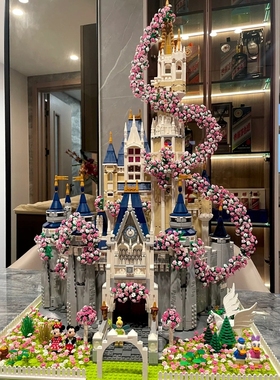 小红书爆款迪士尼樱花城堡积木女巨大型拼装玩具拼图模型生日礼物