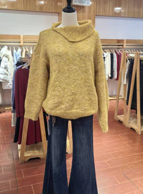 MLC美丽穿黄色高领毛衣女宽松套头针织衫百搭显瘦休闲上衣