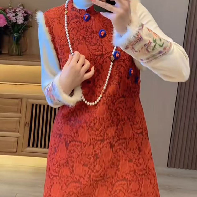 新中式旗袍国风无袖马甲裙+小衫