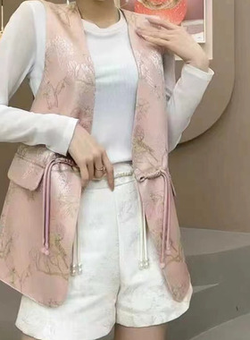 春秋洋气两面穿国风女装2025新款马甲复古国潮风刺绣盘扣流苏马夹