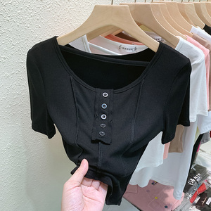 RM5583#小心机辣妹短袖T恤女夏设计感洋气百搭新款短款内搭半袖上衣